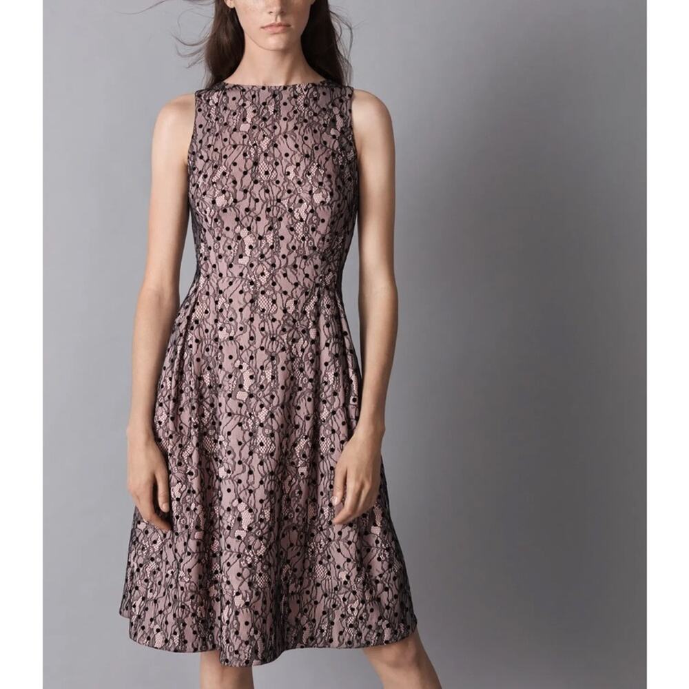 Jason Wu Light Pink & Black Lace Floral Polka Dot Sleeveless Knee Length Dress M